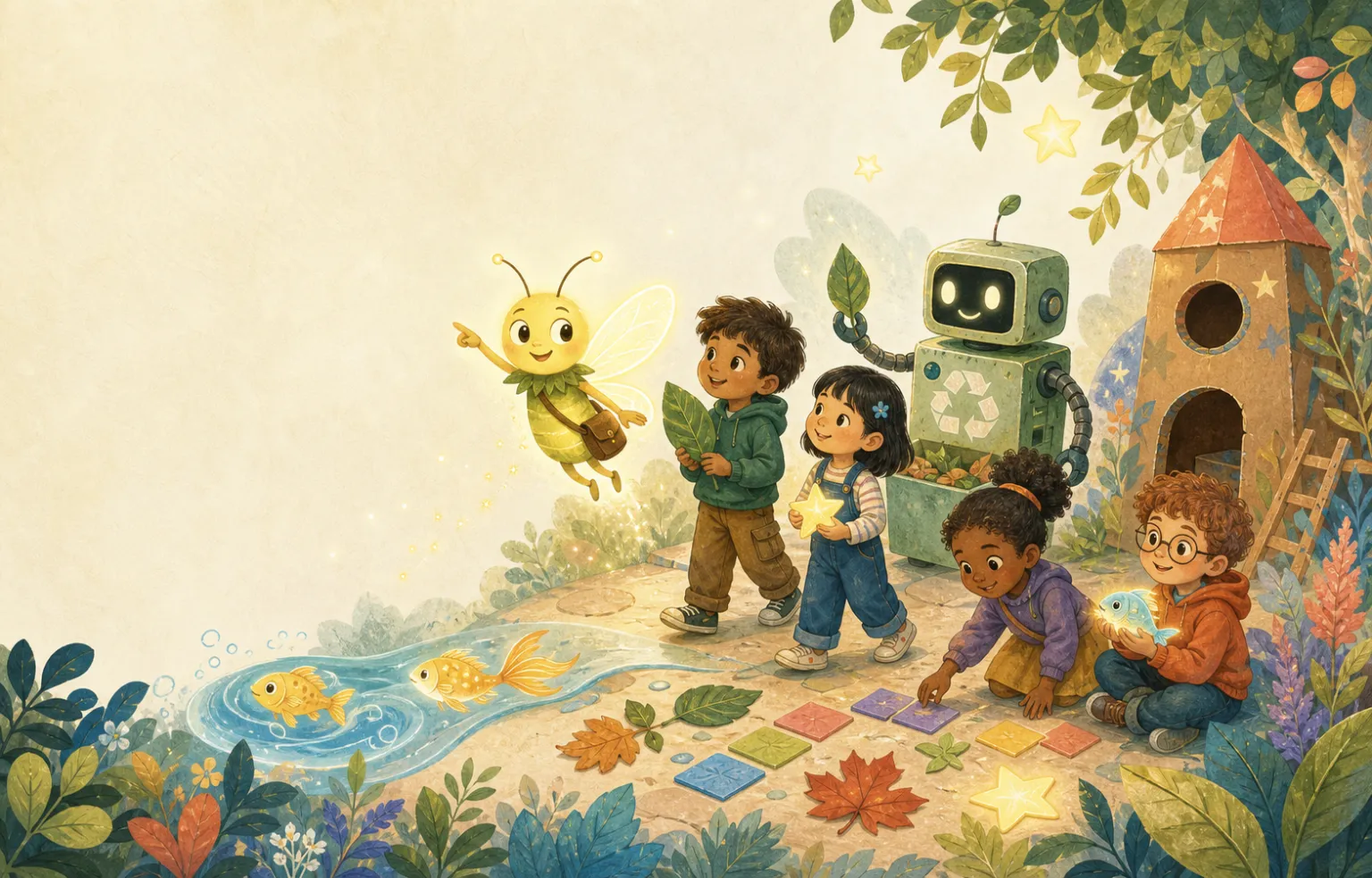 Children exploring an imaginative Lumi learning world